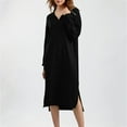 thumbnail image 2 of Ashirexll Womens Winter Dresses, Midi Dresses for Women, Fall Knitted Loose Long Dress With Large Split Casual Solid Color, 2 of 4