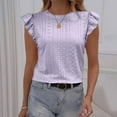 thumbnail image 2 of Zpanxa Womens Summer Tops, Solid Color V-Neck Short Sleeve Hollow Knitted Top T-Shirt Purple M, 2 of 8