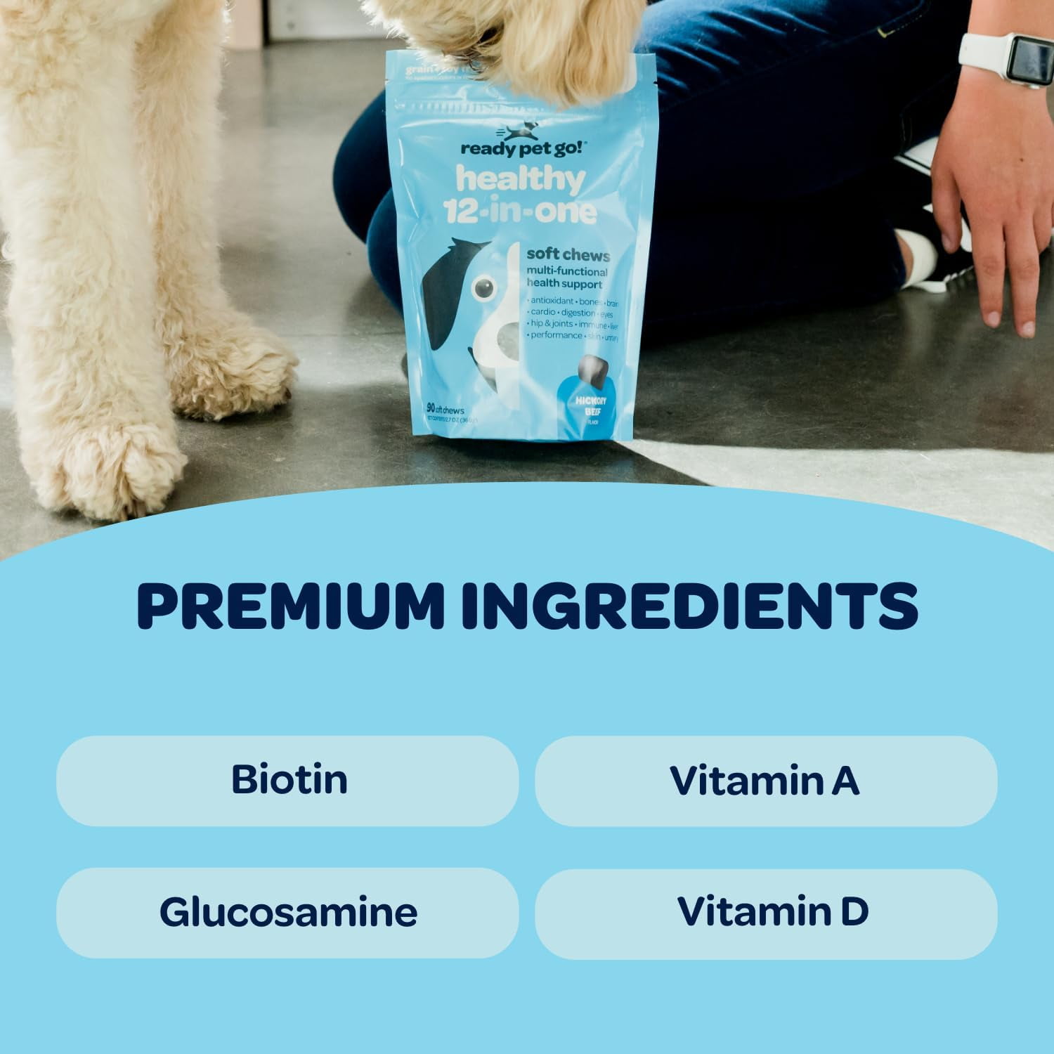Ready Pet Go! Healthy Dog Chews 12-In-1 Complete Multivitamin for Dogs, Bacon, Liver & Cheese, 90 Pc