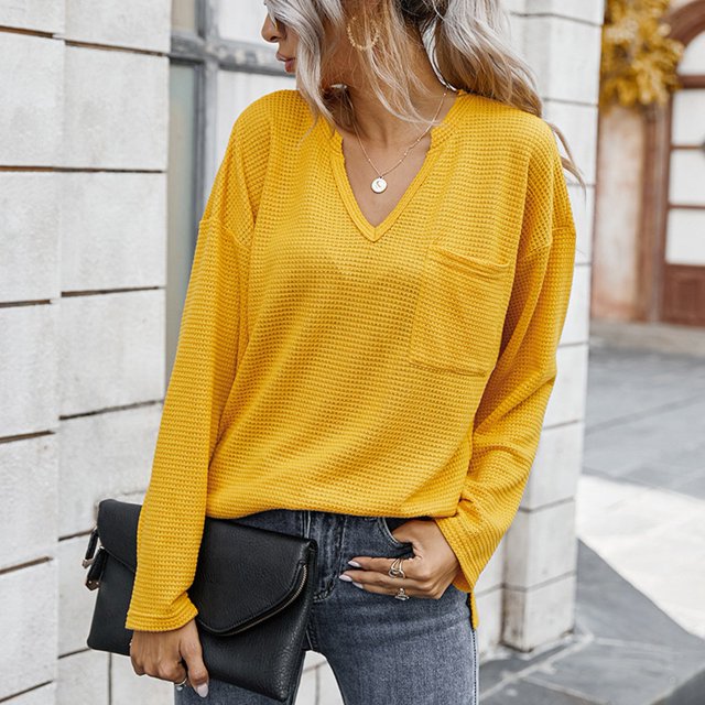 Suéter De Invierno, Lavar A Máquina Blusa De Mujer Cuello En V Transpirable Color Puro Con Bolsillo Para Oficina ANGGREK Otros