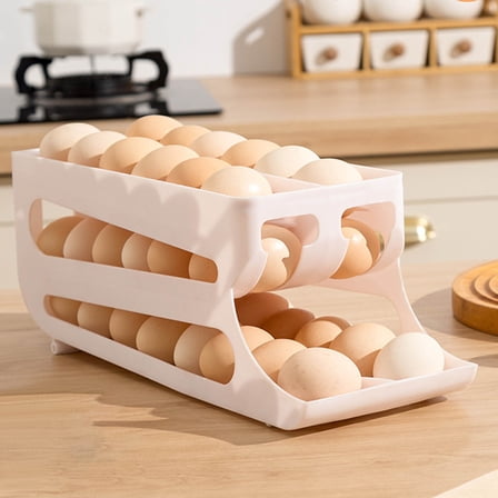 Egg Holder for Fridge,2 Tiers Egg Holder,Automatic Eggs Rolling Rack, 36 Eggs Storage Rack, Eggs Distributor for Refrigerator, Eggs Storage Rack for Kitchen