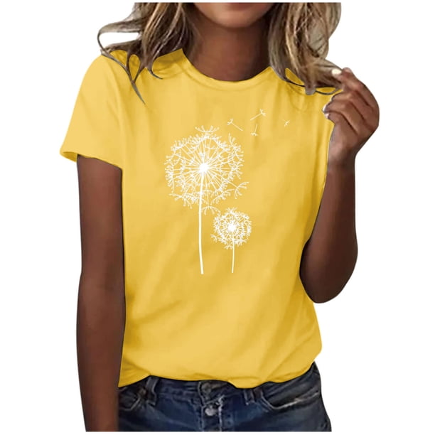 Blusas de Manga Corta para las Mujeres Divertida Impresión Cuello Redondo Camiseta Vintage, Blusas de Primavera para las Mujeres