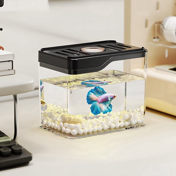BPPEG Small Desktop Aquarium Tank with Led Light and Filter,Mini Fish Bowl for Betta Goldfish,Transparent Acrylic Home Office Decor,Self-Cleaning Ecosystem Tank for Tabletop Decoration