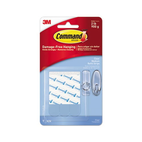 Refill Strips Removable, Holds Up to 2 lbs, 0.63 x 1.75, Clear, 9/Pack