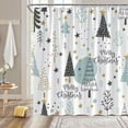 thumbnail image 2 of Christmas Tree Shower Curtain Xmas Tree Pine Forest Snowflake Star Winter Holiday Festival Teens Blue Golden White Bathroom Home Curtain with Hooks,70" Wx70 H, 2 of 6