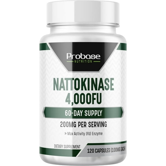 Probase Nutrition Nattokinase Capsules 4000 FU from Japanese Natto Extract 120 Servings for Wellbeing Support