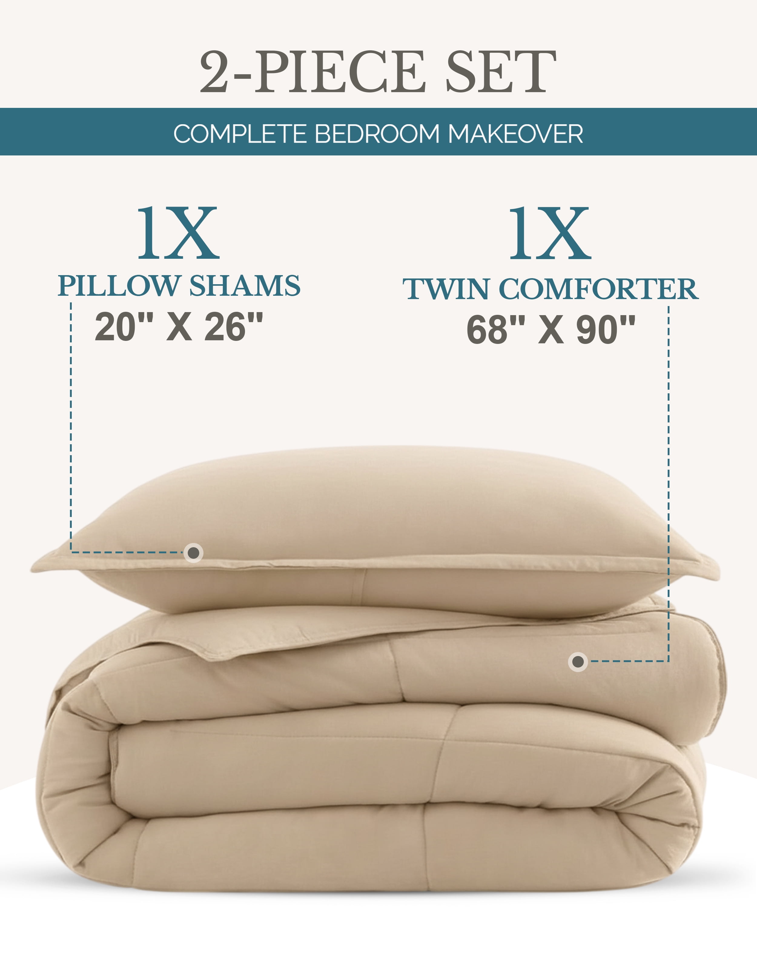 Comforter Set Twin - Goose Down Alternative – Washed Ultra-Soft Premium All Season Warmth Bedding (Twin/Twin XL, Beige)