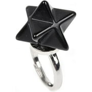 Crystal Quartz Carved Natural Gemstone Merkaba Star Ring 25mm Adjustable Stacking Ring Gift For Her (Adjustable size:8 to 12)