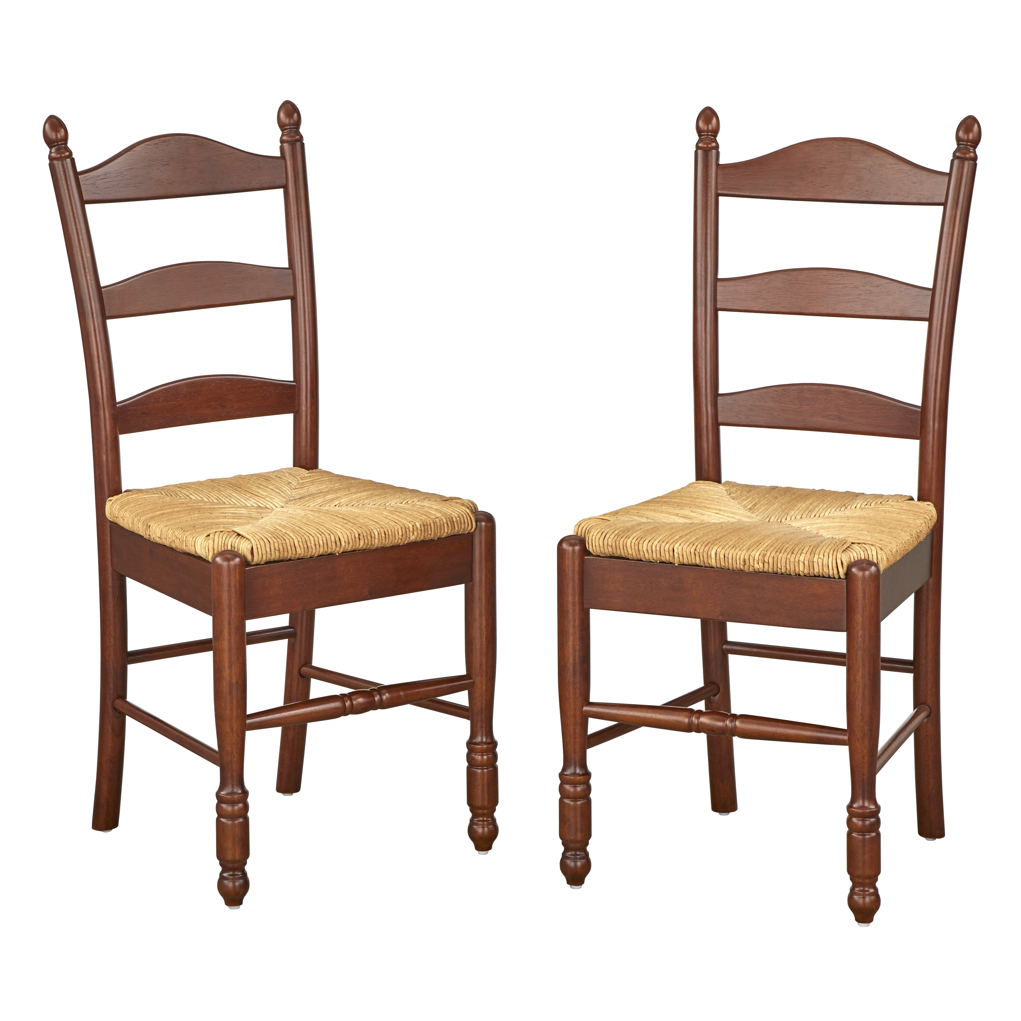 TMS Indoor Ladder Back Dining Chair with Rush Seat, Set of 2, Walnut