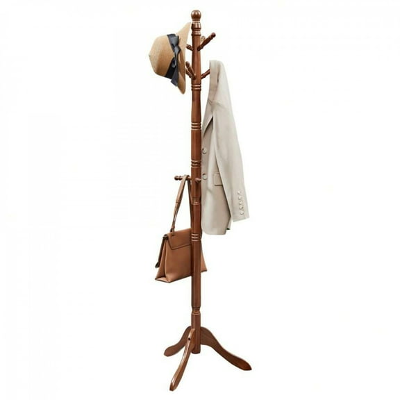 Coat Rack, Solid Wood Coat Stand, Free Standing Hall Coat Tree With 10 Hooks For Coats, Hats, Bags, Purses