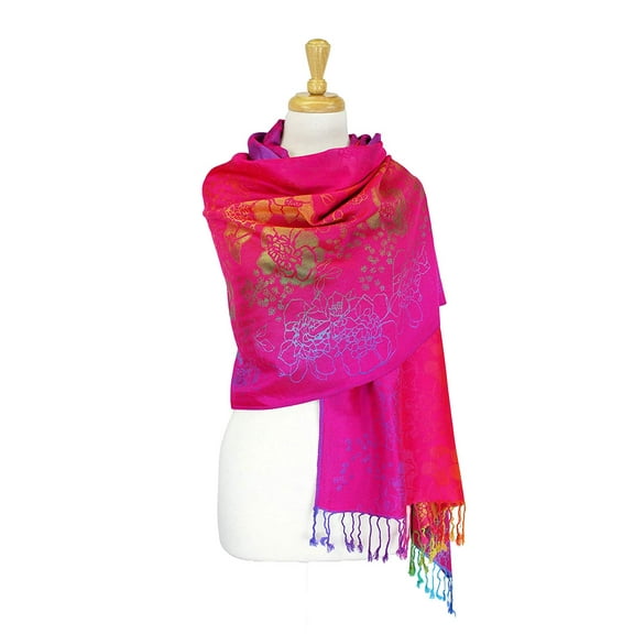 Pashmina Wrap Shawl Scarf Double Side Rainbow Silky Exotic Tropical Colorful