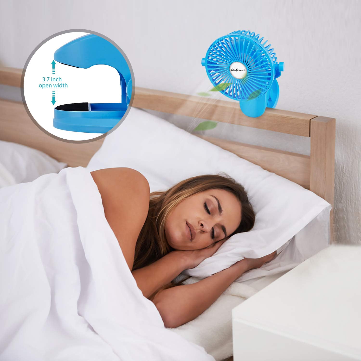SkyGenius 3-Speed Rechargeable Clip-On Desk Fan