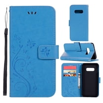 S10e Case, Samsung Galaxy S10e Case - Allytech Premium Wallet PU Leather with Fashion Embossed Flower Magnetic Clasp Card Holders Flip Cover with Hand Strap, Blue