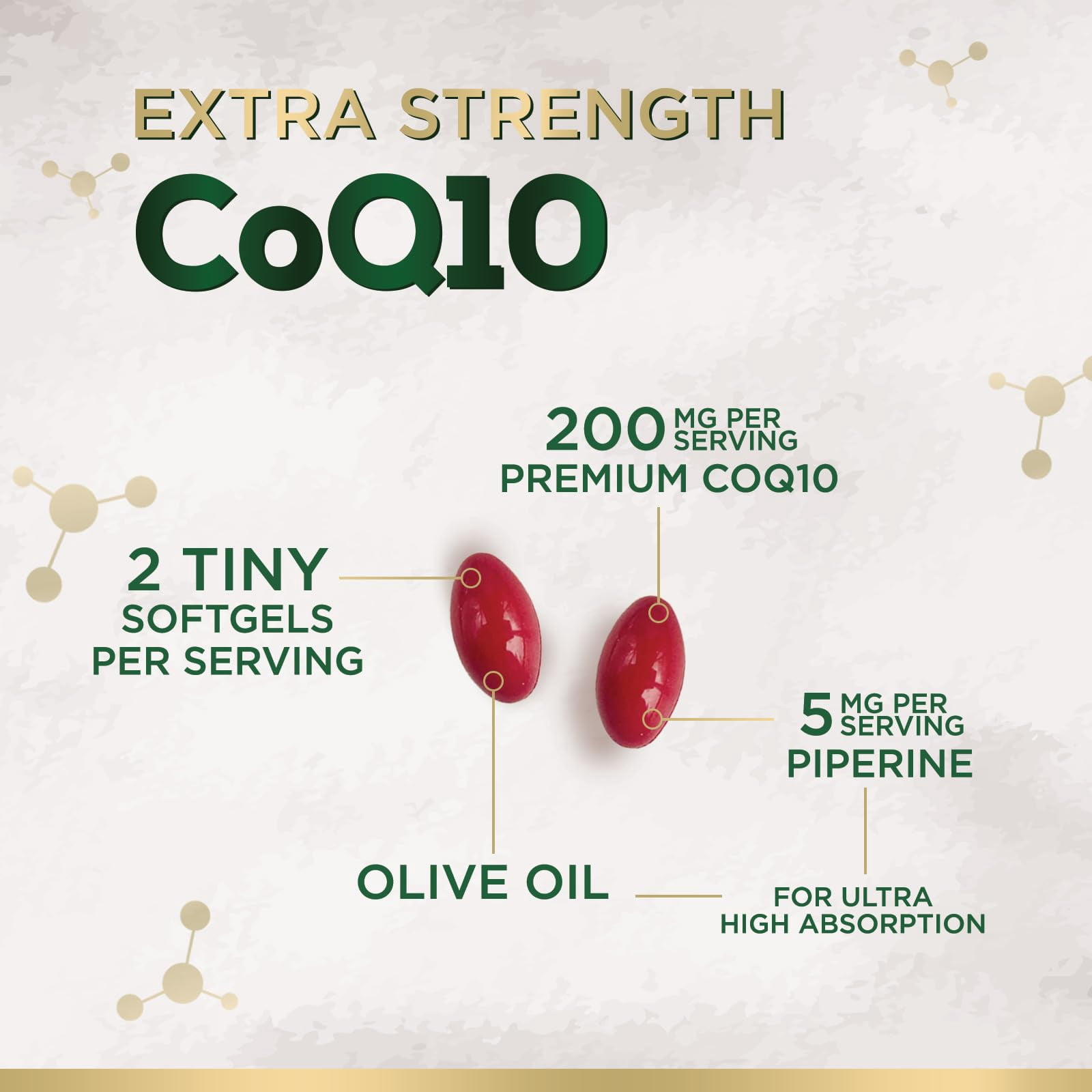 CoQ10 Softgels - Coenzyme Q10 200mg Per Serving - Extra Strength Coenzyme Q10 Supplement - Piperine for Enhanced Absorption - CoQ10 Antioxidant for Heart Health Support - Bottled in USA, 240 Softgels