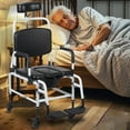 thumbnail image 5 of Jnismy Shower Chair with Wheels, Multifunctional Bedside Commode Chair, Angle Adjustable Shower Commode Wheelchair, Shampoo Chair with Headrest and Bucket (Black White), 5 of 13