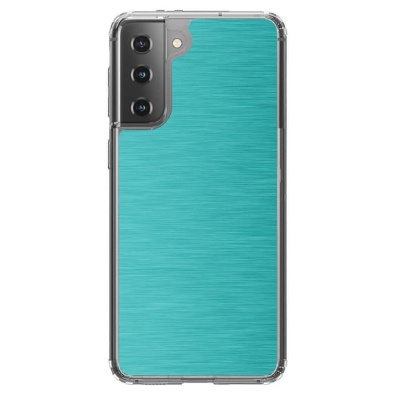 DistinctInk Clear Shockproof Hybrid Case for Galaxy S21  PLUS 5G (6.7" Screen) - TPU Bumper, Acrylic Back, Tempered Glass Screen Protector - Teal Stainless Steel Image Print - Faux Stainless