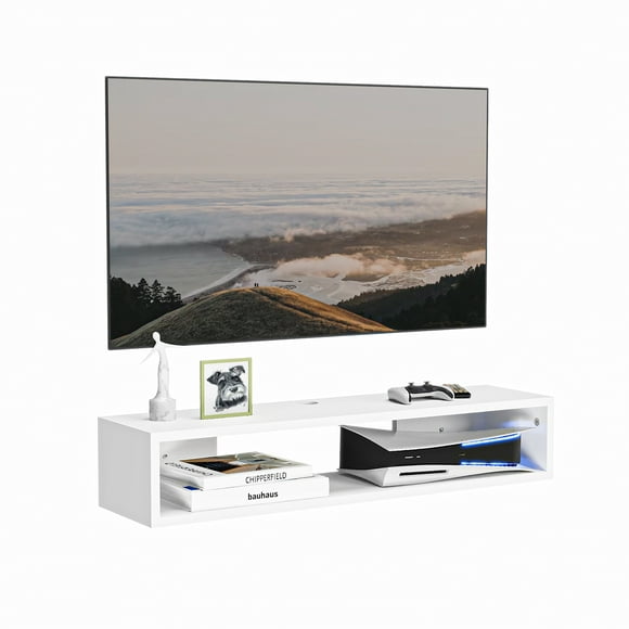 Mueble para Tv Flotante Lima Moru Color Blanco, Estantes Abiertos | 80x20x15cm|