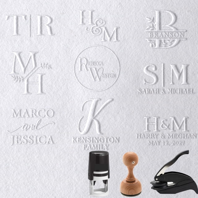 Personalized Library or Wedding Book Name Embosser Stamp | Wedding Embosser | Custom Wreath Embosser with Name | Wedding Gift | Embosser | Wedding Embosser Gift | Monogram Wedding Initial Stamp