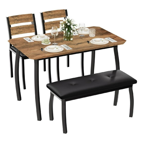 Home Dining Table Set for 4, Wooden Kitchen Table with Upholstered Bench & 2 Cushion Chairs, Space-Saving Dinette Set for Studio, Kitchen, Dining Room, Apartment(43''x28''x30'')