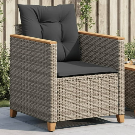 vidaXL Patio Chair with Cushions Gray Poly Rattan