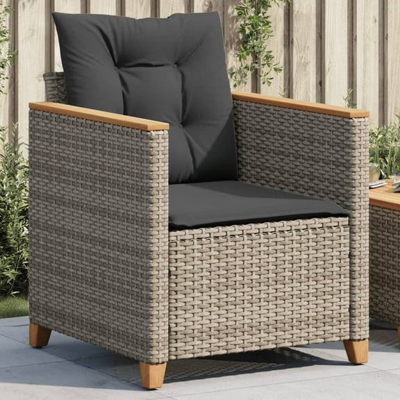 vidaXL Patio Chair with Cushions Gray Poly Rattan