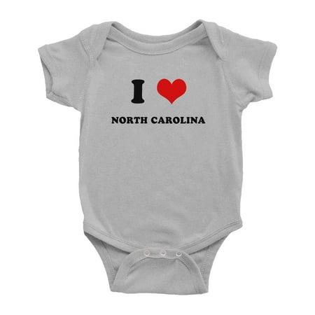 

I Heart North Carolina US States Love Funny Cute Baby Romper (Gray 18-24 Months)