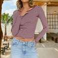 thumbnail image 2 of Seductiva Women's Long Sleeve Shirts Basic Tee Women Summer Short/Long Sleeve Tops Backless Striped Shirts Going Out T Shirt Y2K Crop Blouse Boat Neck Outfit Casual Workout Y2K Clothes Basic Tees, 2 of 8