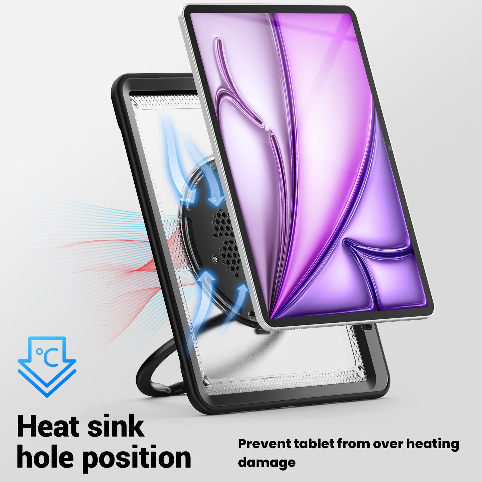 Shockproof Case for Apple iPad Air 13 Inch 2024 M2, Rugged Hybrid Protective Cover with Pencil Holder & Shoulder Strap Kids Friendly Rotating Kickstand Case for iPad Air 13" 2024, Clear