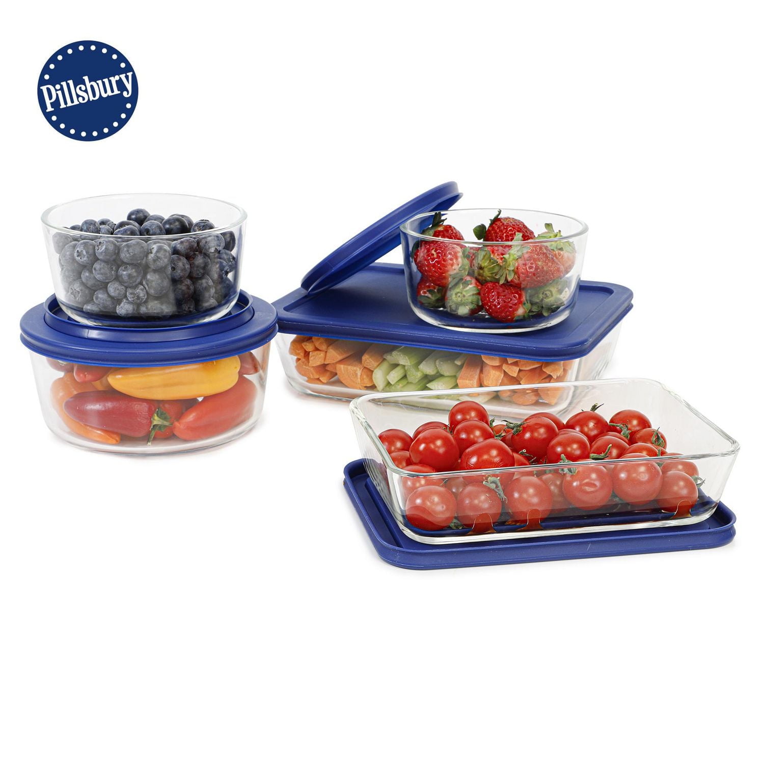 Pillsbury 10pc mixed sizes glass food storage set with lids, PB 10PC MIXED SET