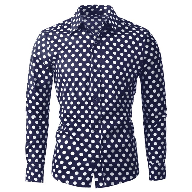 Camisas de hombre con lunares, manlarga, corte ajustado, estampado, camicon botones Azul marino 52