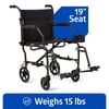Medline Transport Wheelchair with Permanent Desk Arms, Lightweight, Swing-Away Footrests, 300 lb Weight Capacity, Black