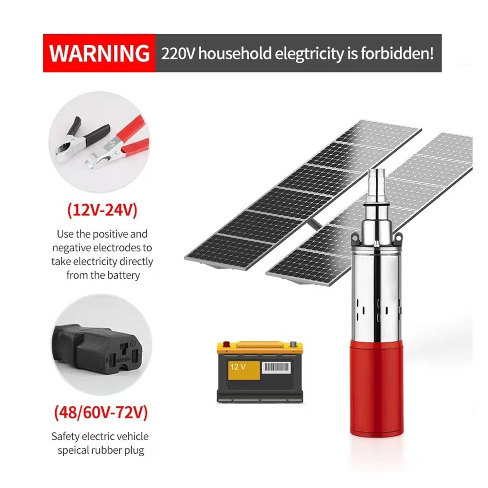 DC 12V/24V Solar Water Pump High Pressure Deep Well Pump Submersible Pump High Lift 30-50M Garden Home Agricultural Irrigation ,High Quality Solar Fountain Water Pump Kit - A_24V LIFT 50M
