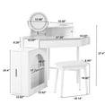 thumbnail image 2 of AENKYO Corner Makeup Vanity Desk with 360°Swivel LED Lighted Mirror, Movable Side Cabinet, Storage Drawers & Stool, White, 2 of 12