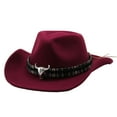 thumbnail image 2 of Celivon Western Cowboy Hat Jazz Bowler Hat Cow Head Decoration Ethnic Style Hat, 2 of 3