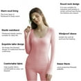 thumbnail image 3 of 1 set of average size lace edge Slimming thermal underwear thin section Slimming beauty body cotton fall clothes and pants set - pink, 3 of 5