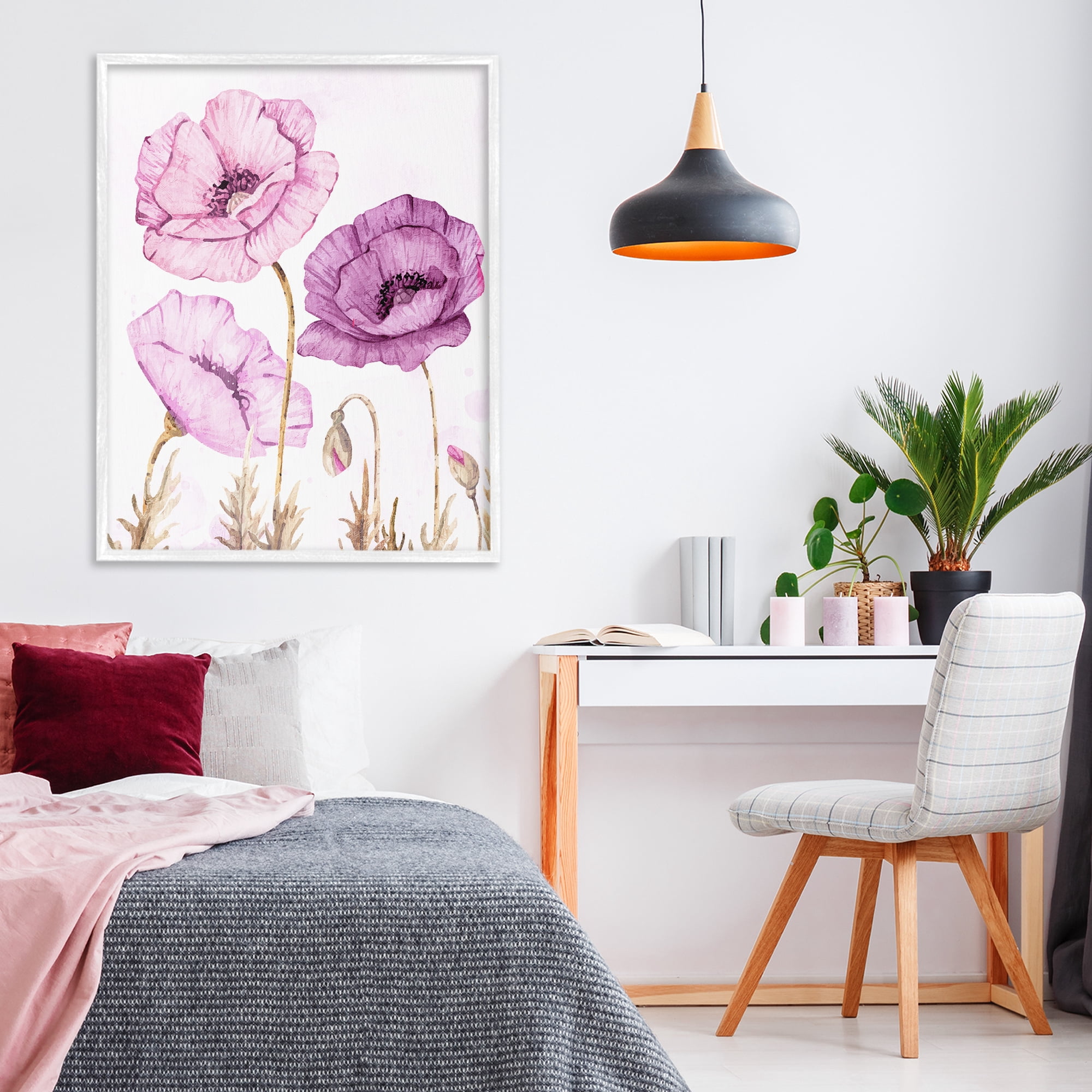 Stupell Industries Bright Poppies in Purple White Framed Giclee Art, design by Kim Allen