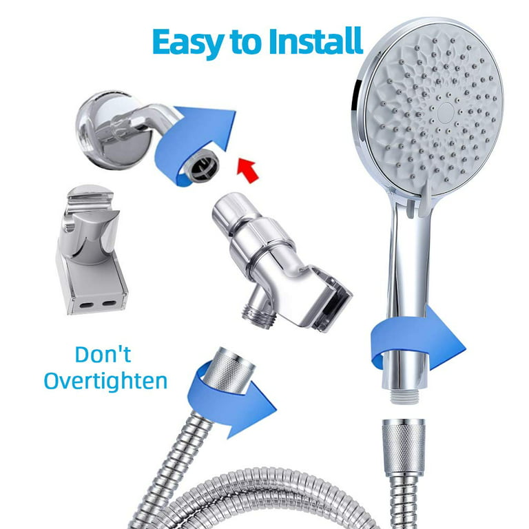 Meccion High Pressure Shower Head with Build In Filter Design, 10 Spray  Setting Hand Held Showerhead with 60 Inch Flexible Stainless Steel Hose and