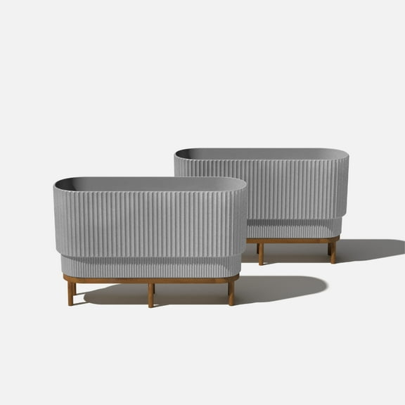 Veradek Demi Series Raised 30" Long Plastic-Stone Planter - (Gray/Brown, 2 Pack)