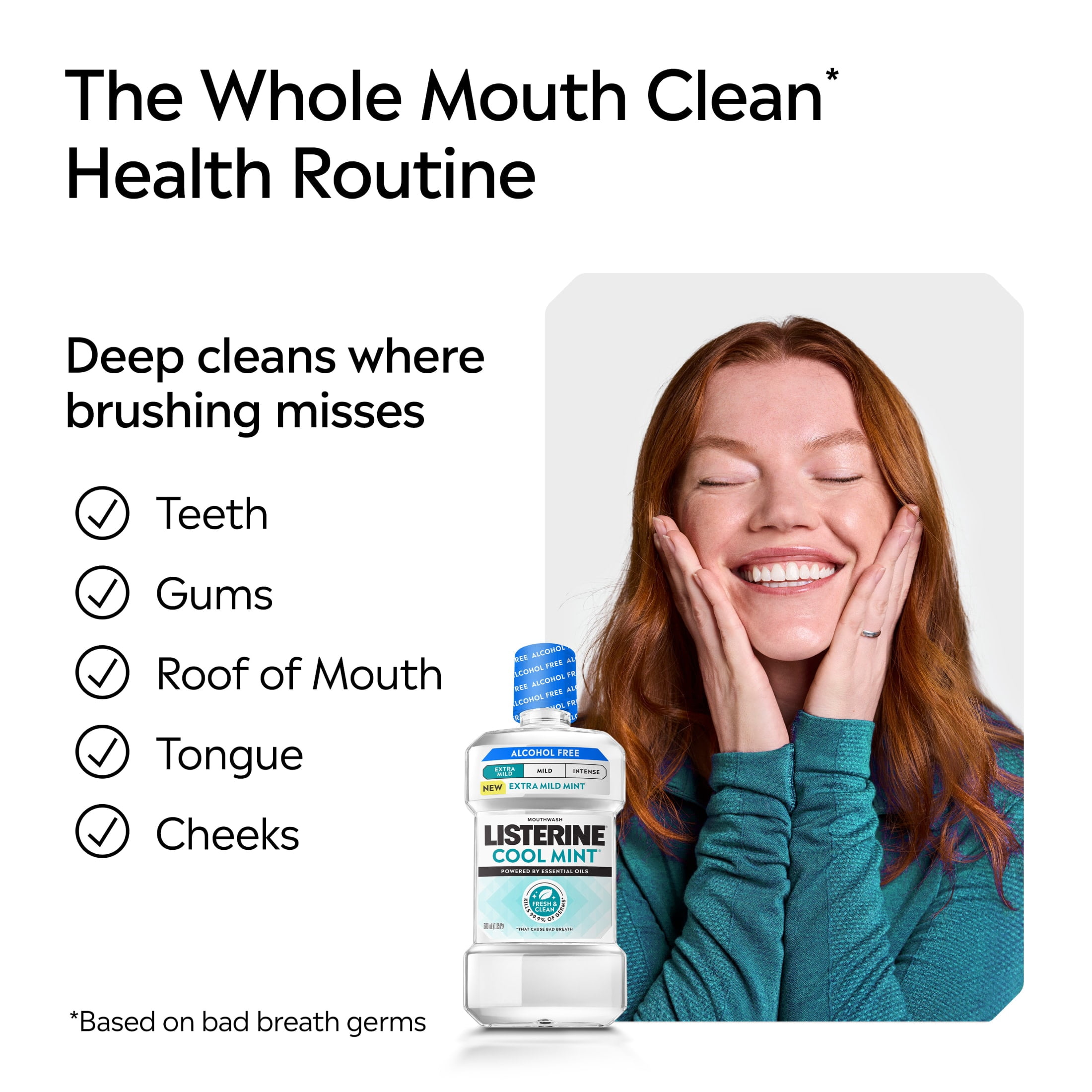 Listerine Extra Mild Alcohol-Free Mouthwash, Cool Mint, 250 mL