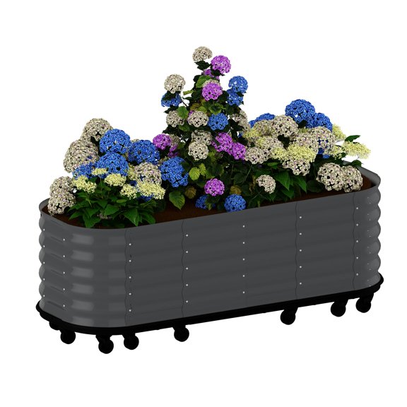 Home Rolling Planter Box Self-Watering Wheeled Metal Garden Bed – Heavy Duty Galvanized Steel Garden Bed Raised Planter Box with Water, Indoor/Outdoor Rolling Grow Station for Veggies
