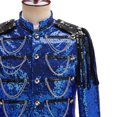 thumbnail image 4 of IYTR Men's Sequined Blazer Gold Chain Decor Long Sleeve Button Up Jacket Party Wedding Formal Prom Suit Blazer Chain Sequin Blue L, 4 of 5