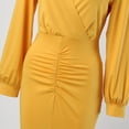 thumbnail image 7 of Sngxgn Women's Square Neck Lantern Long Sleeve Ruffle Shirred Flowy Mini Dress(Yellow,S), 7 of 7