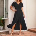 thumbnail image 2 of Women's V Neck Wrap Dress Twisted Slit Pleated Waist Tie Short Sleeve Midi Dresses Color Black Size L, 2 of 4