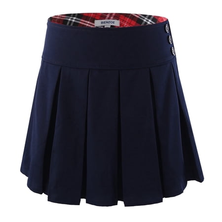 Bienzoe Girl s Stretchy Pleated Adjust Waist School Uniforms Skirt Navy 6