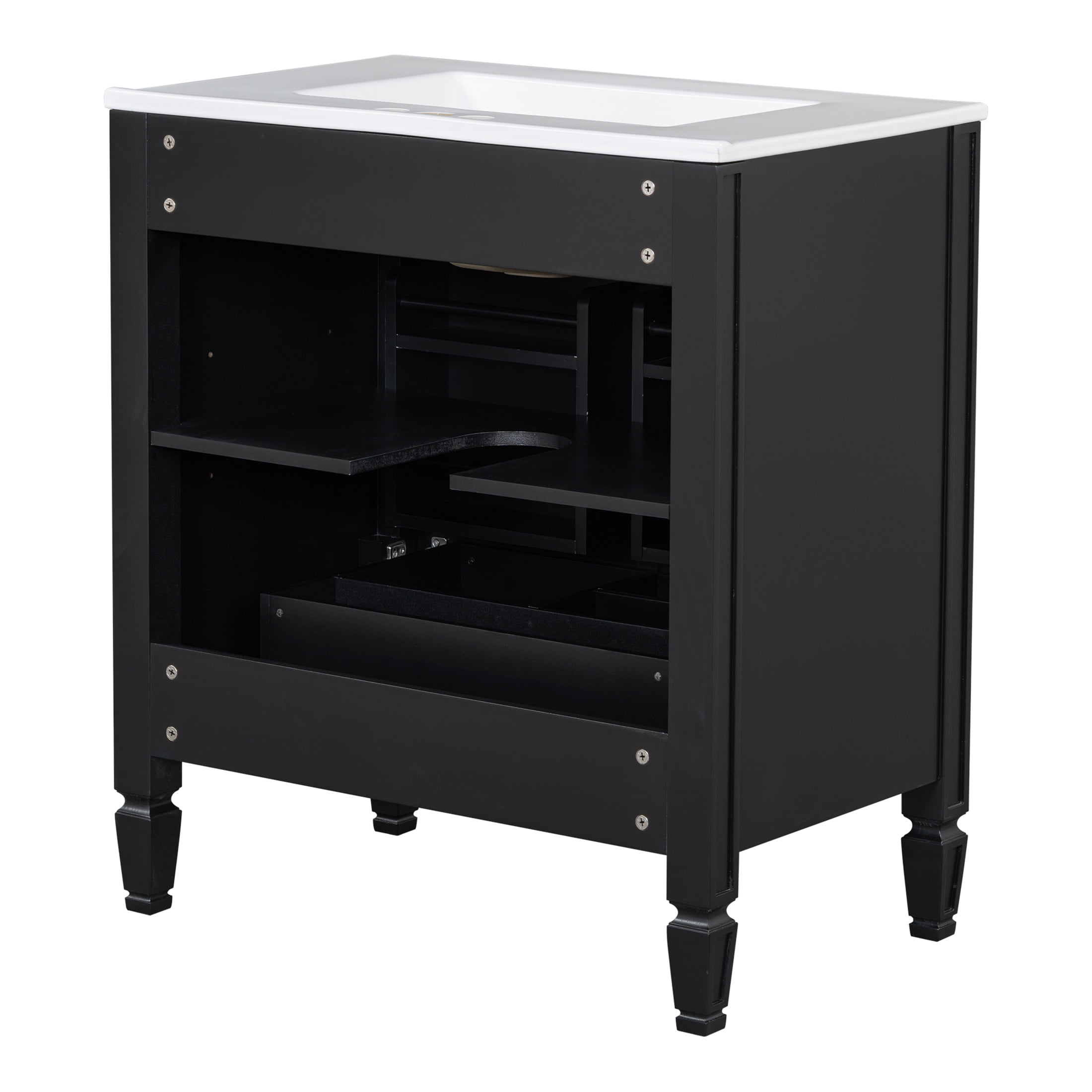 GDF Studio Vintage 30" Bathroom Vanity with Ceramic Sink, Soft-Close Door, and Ample Storage, Black