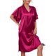 thumbnail image 1 of Mujeres camisón manga corta ropa de dormir V Masajeadores cuello color puro pijama vestido rojo L, 1 of 8