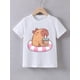 thumbnail image 1 of Camiseta estampada verde menta con capibara y flotador para niña. Cómoda mezcla de poliéster y elastano. Camiseta informal de manga corta con cuello redondo para verano., 1 of 6