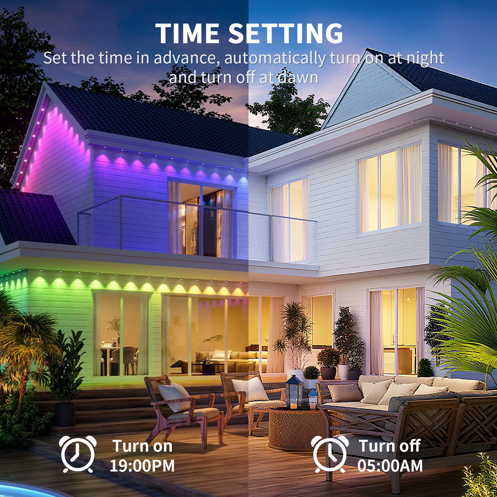 Permanent Outdoor Lights for House, 50ft RGB+IC Smart Outdoor Decor, 50 Scene Modes, App/Remote Control, IP68 Waterproof, for Christmas, Holiday, Daily & Pool Party Decor, House Roof Lighting