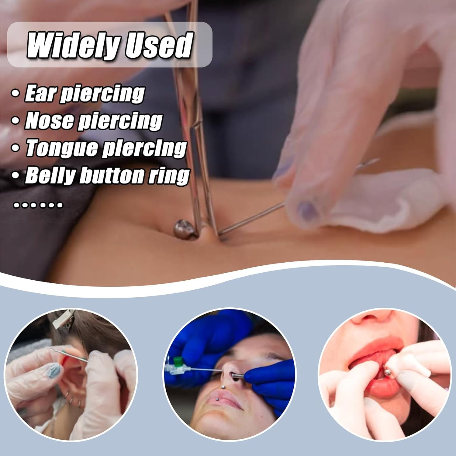 100Pcs Mixed Piercing Needles - Yuelong 20G 18G 16G 14G 12G Hollow Needles Ear Nose Piercing Needle for Lip Tongue Belly Navel Nipple Professional Piercing Tools