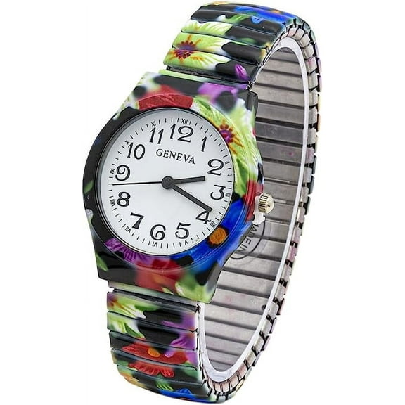 Blekon Collections Women's 34mm Case Multicolor Floral Stretch Band Analog, Casual Watch